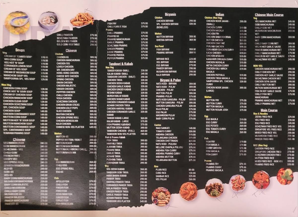 Sri Sampoorna Hotel menu
