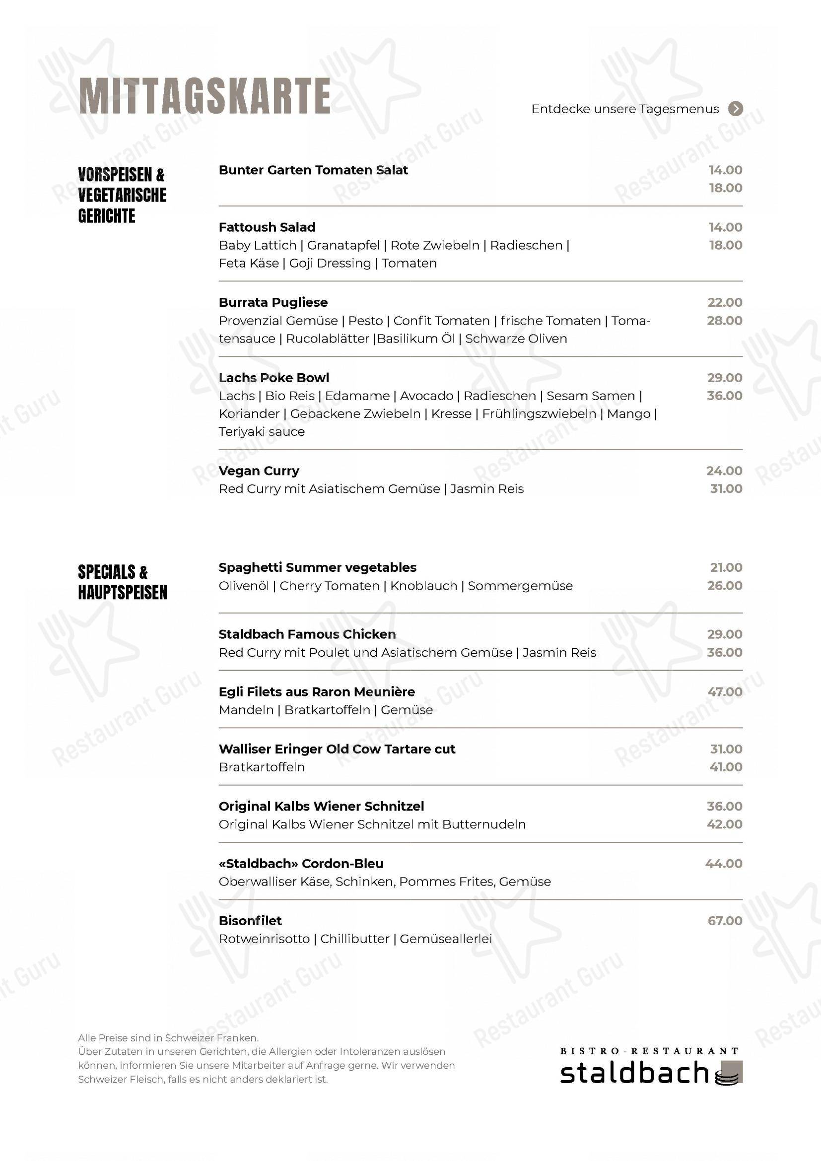 Menu bar pour Staldbach dans Viege
