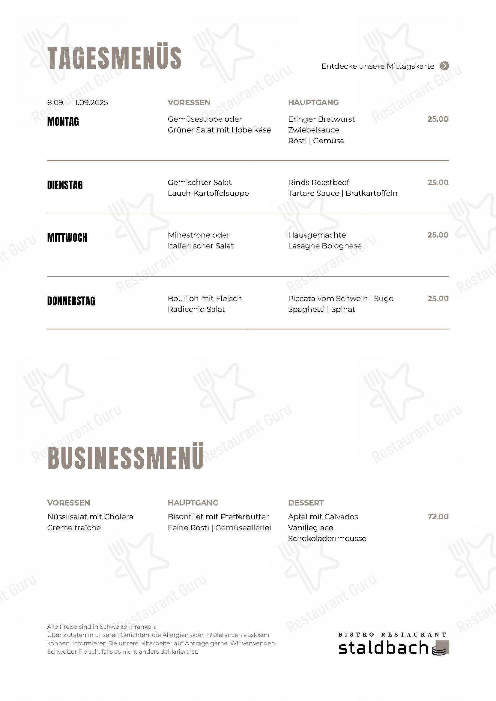 Menu pour Staldbach dans Viege