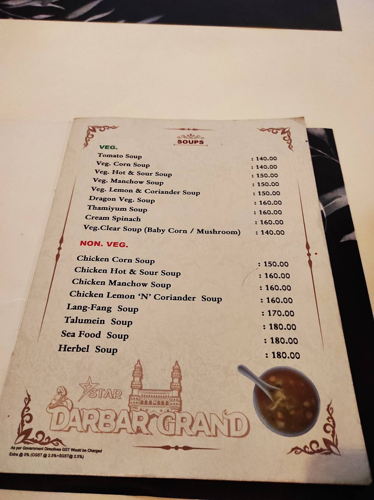 Star Darbar Grand menu