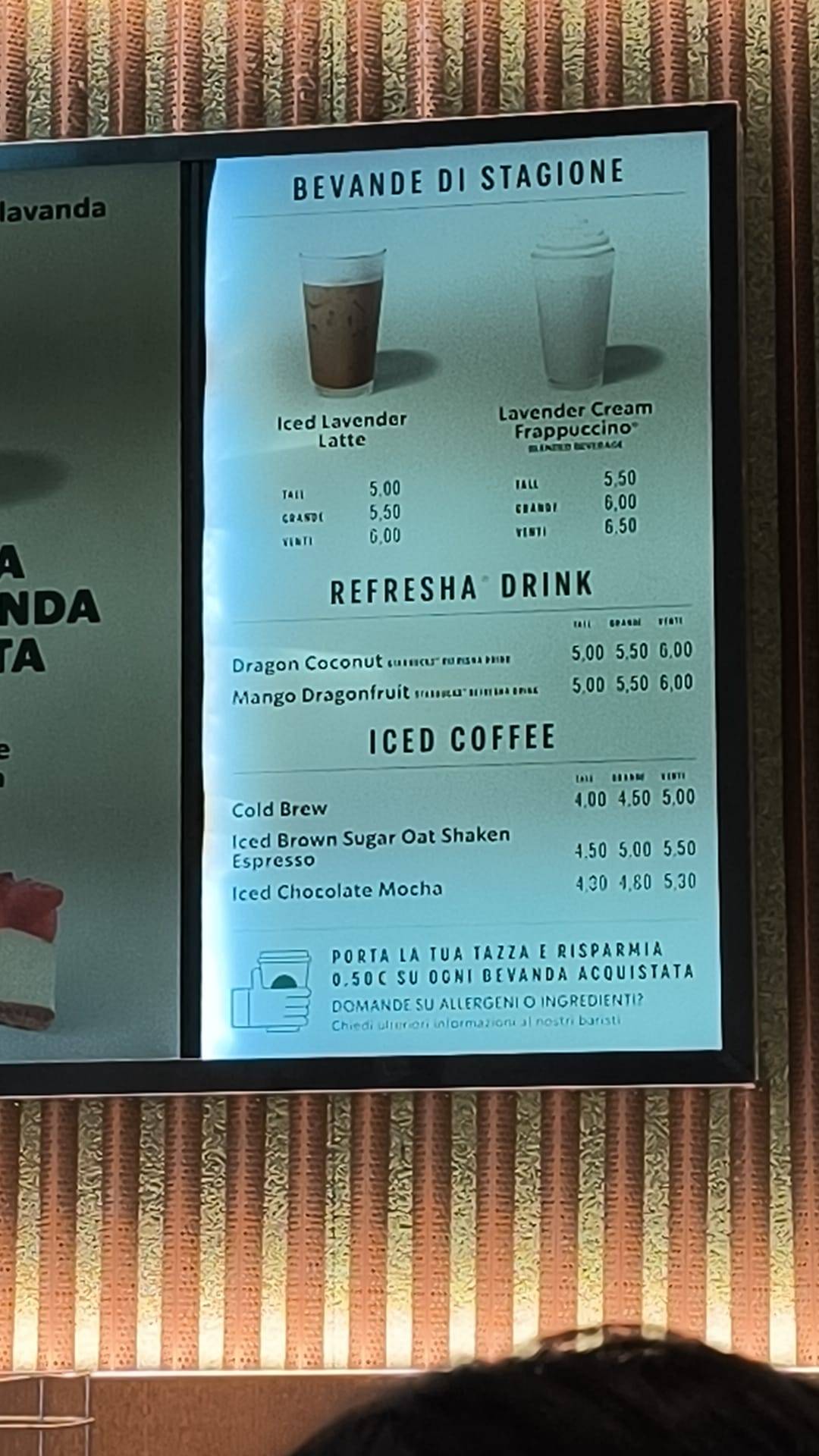 Menu di Starbucks - Torino Buozzi 