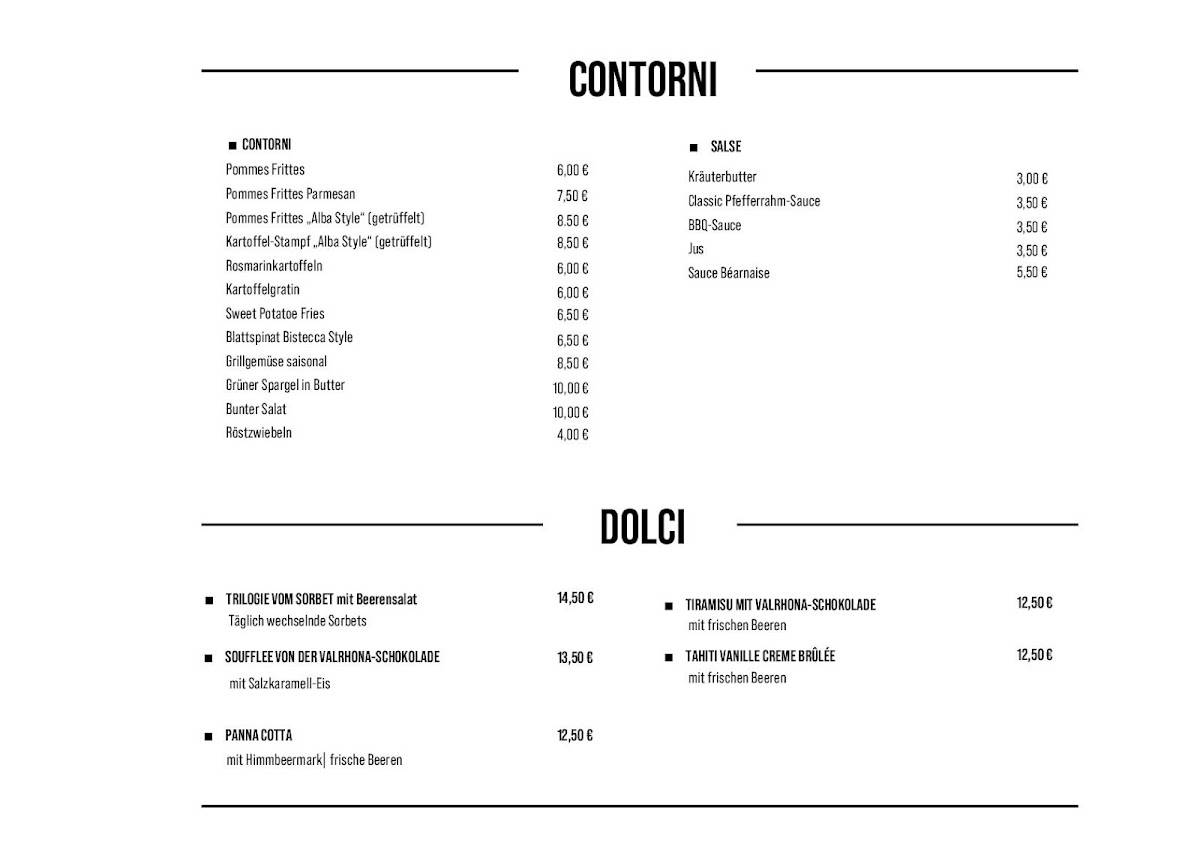 Menu de BISTECCA