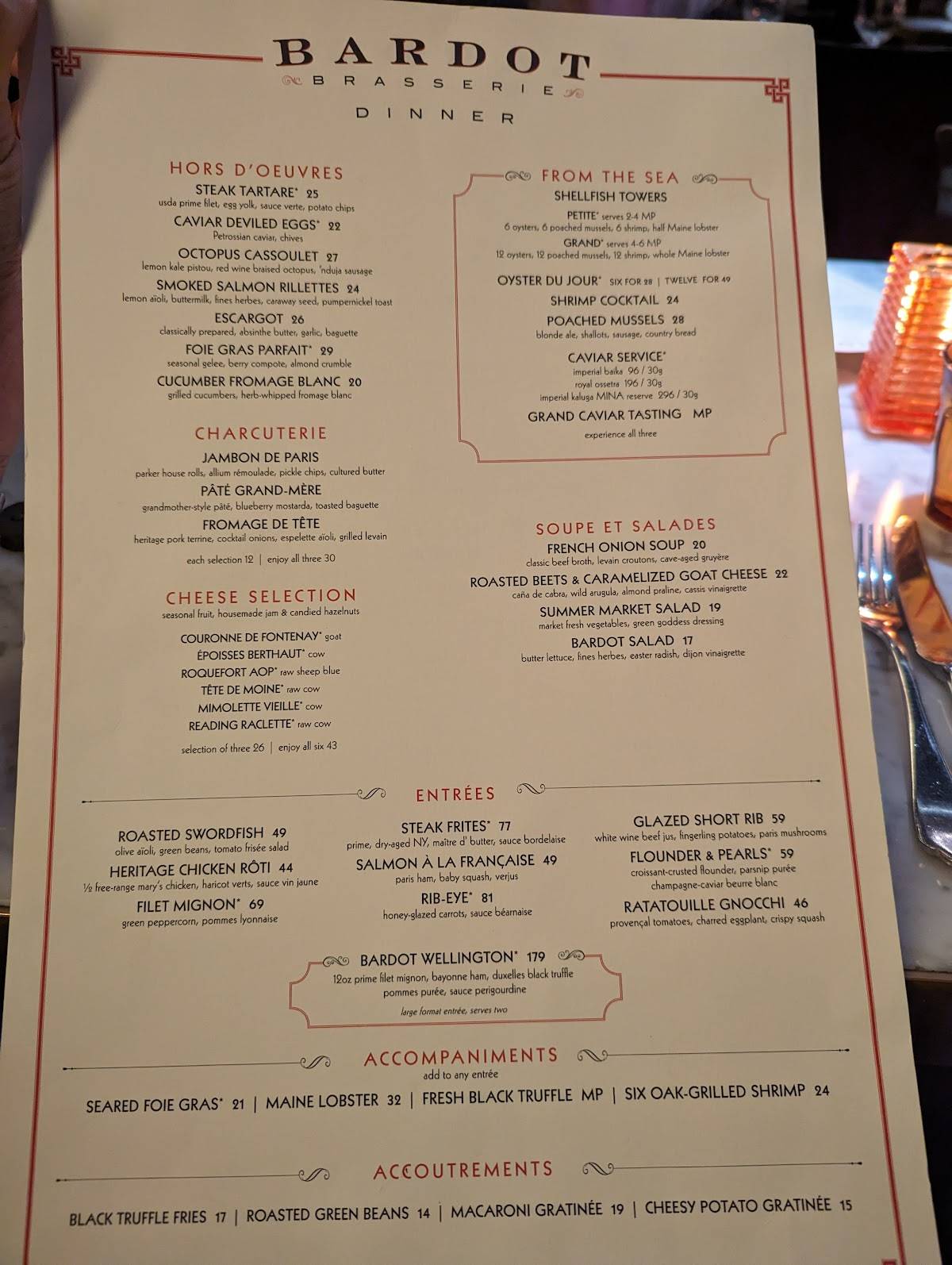 Menu at Bardot Brasserie, Las Vegas, 3730 S Las Vegas Blvd