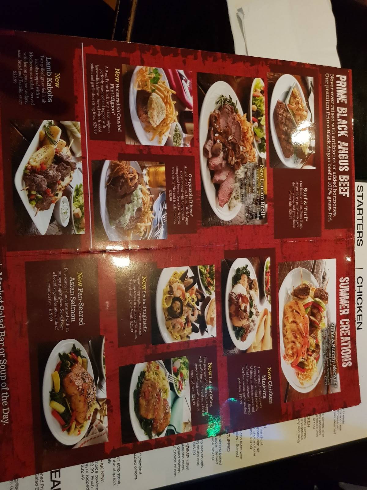 Menu at Charlie Brown's Fresh Grill steakhouse, Scotch Plains