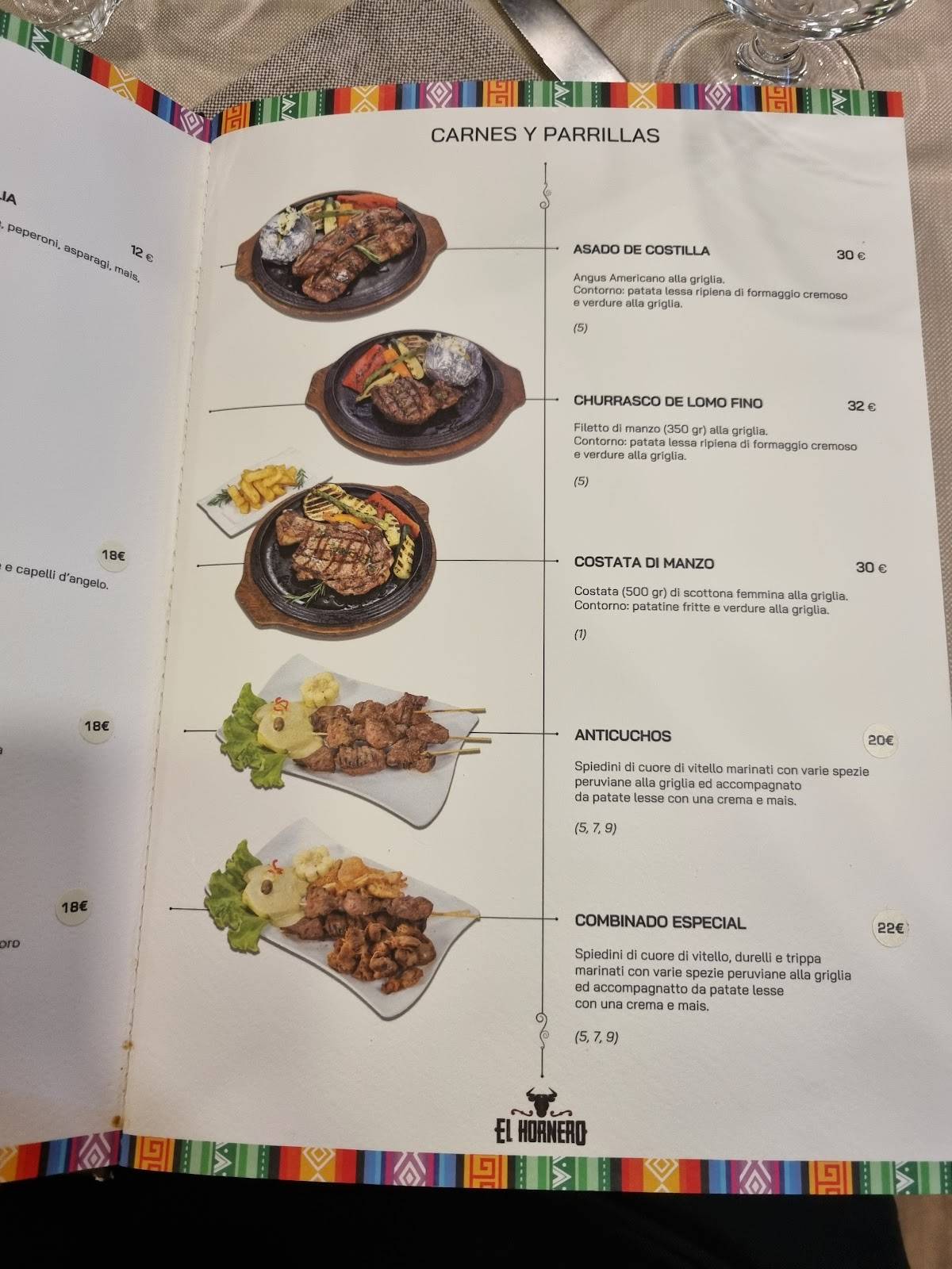 Menu di El Hornero 
