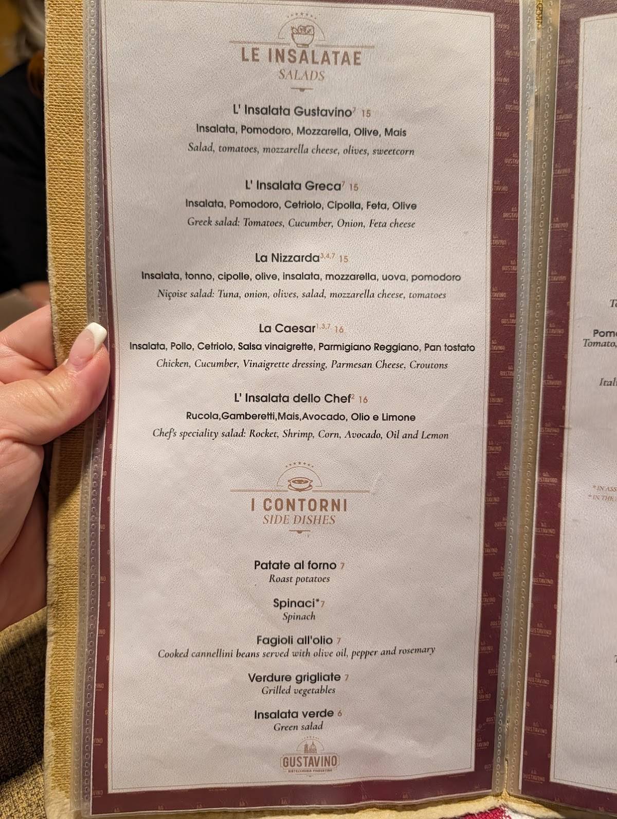 Menu di Gustavino Piazza Della Signoria 