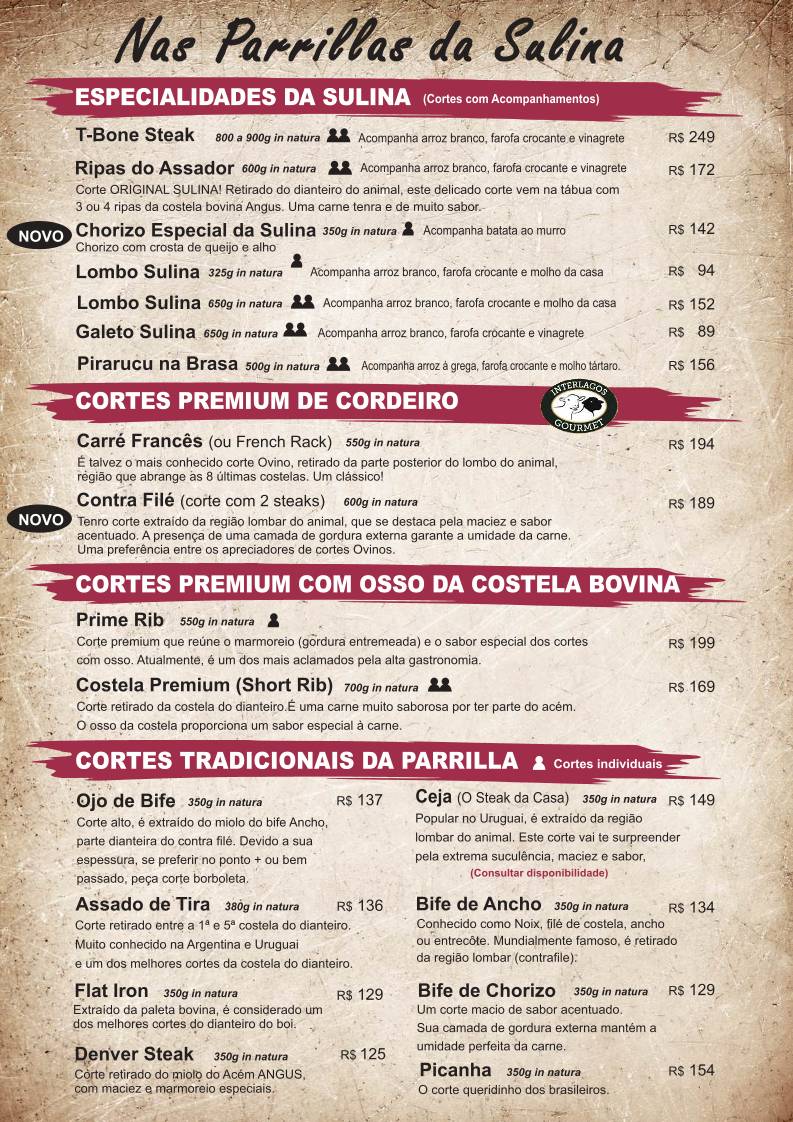 Sulina Parrilla e Restaurante cardápio