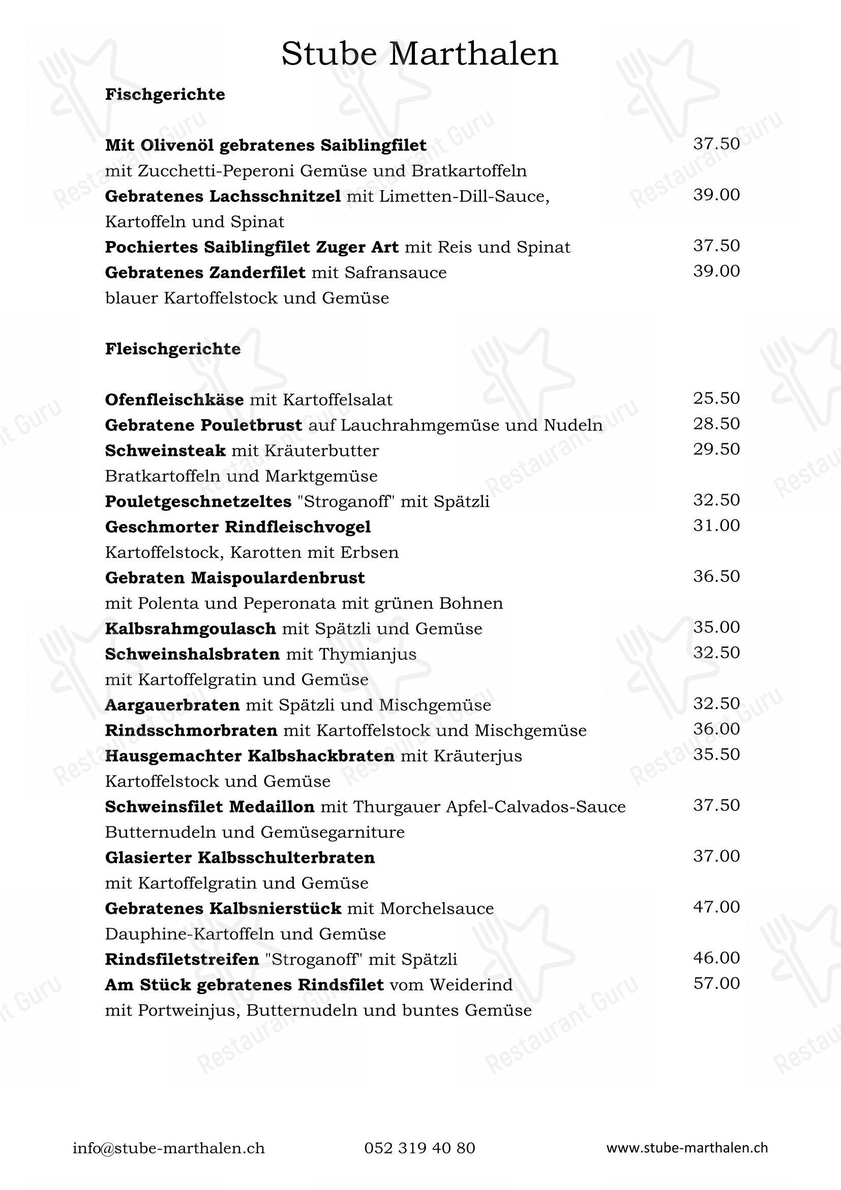 Menu di Stube Marthalen - Основное меню