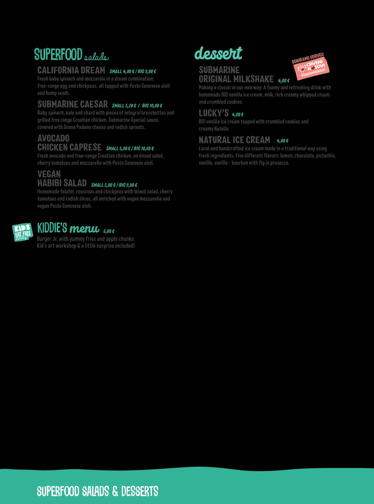 Menu di Submarine Burger - Centar 