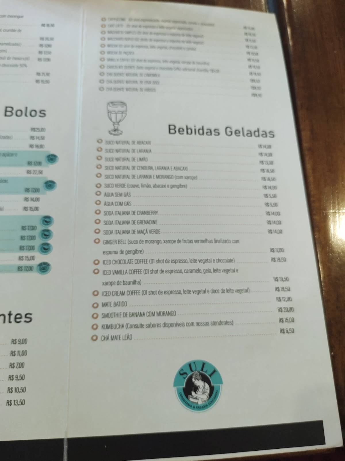 Suli Confeitaria e Padaria Funcional Juvevê cardápio