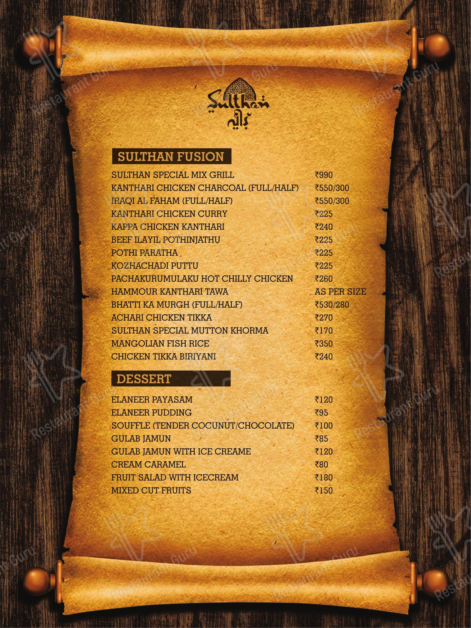 Menu for Sulthan Veedu Restaurant in Aluva