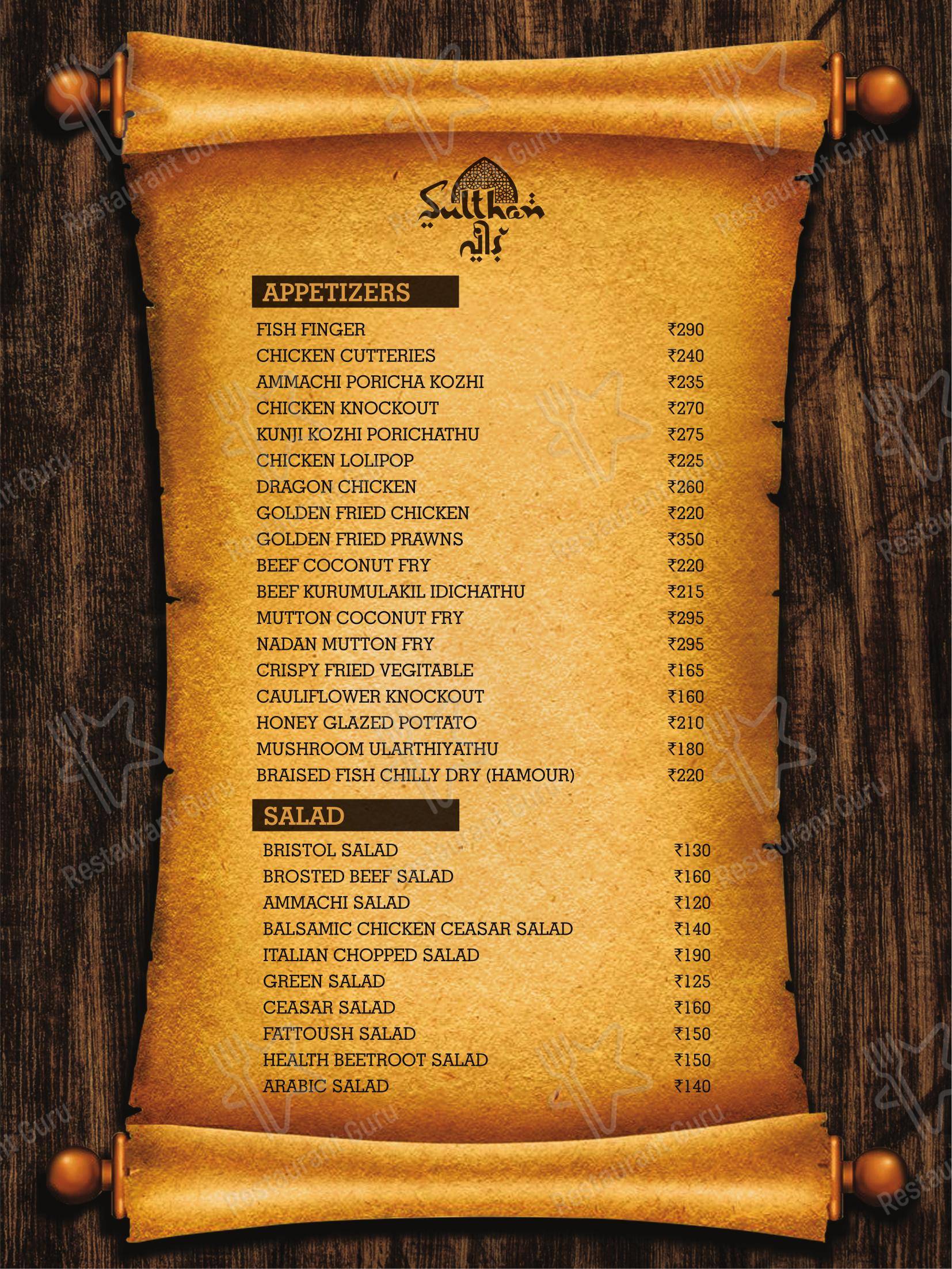 Menu for Sulthan Veedu Restaurant in Aluva