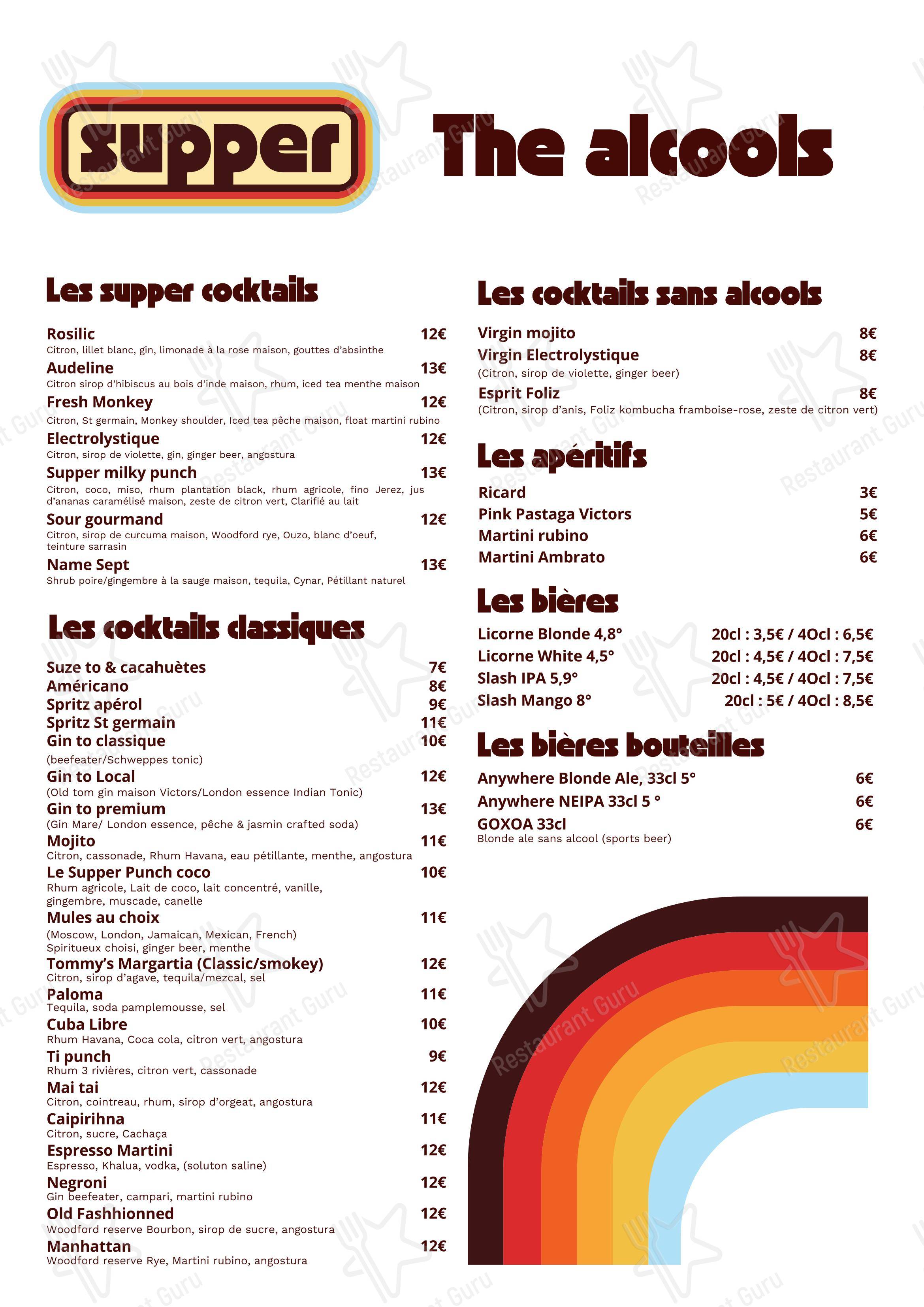Menu pour Supper Bar Restaurant restaurant
