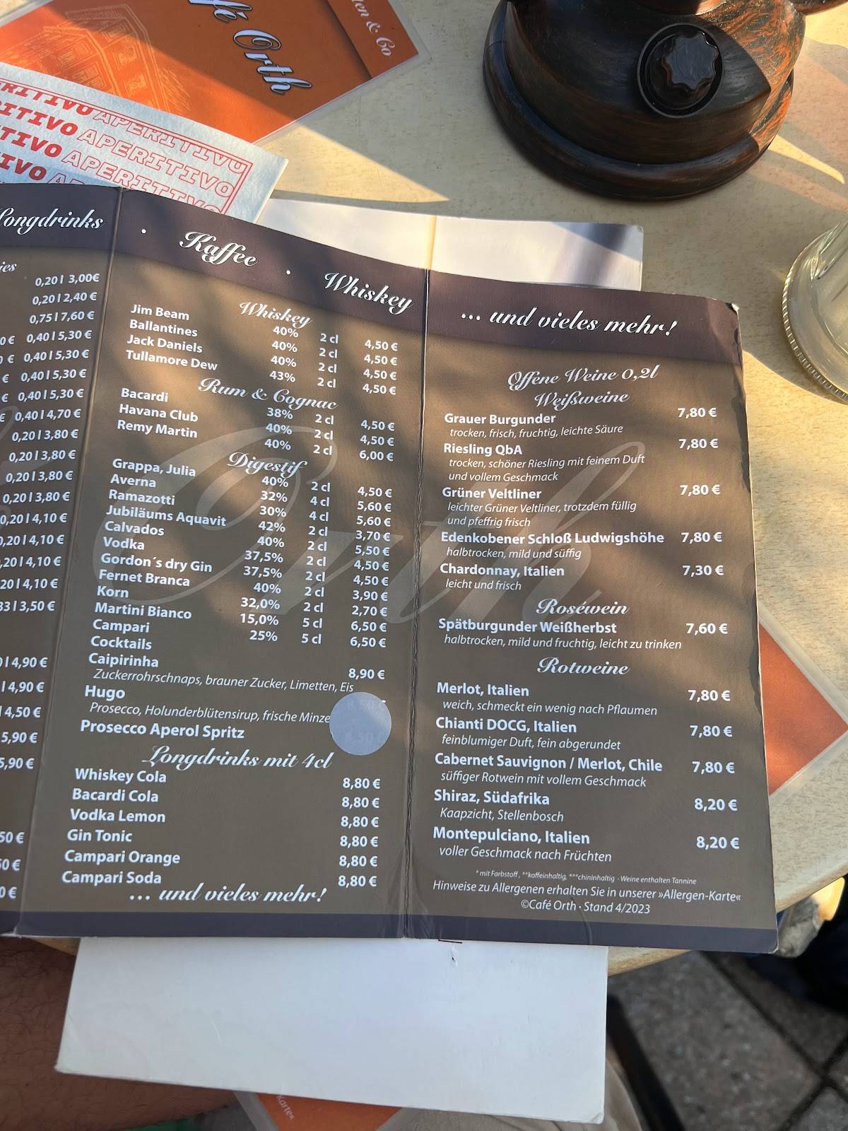 Menu de Café Orth