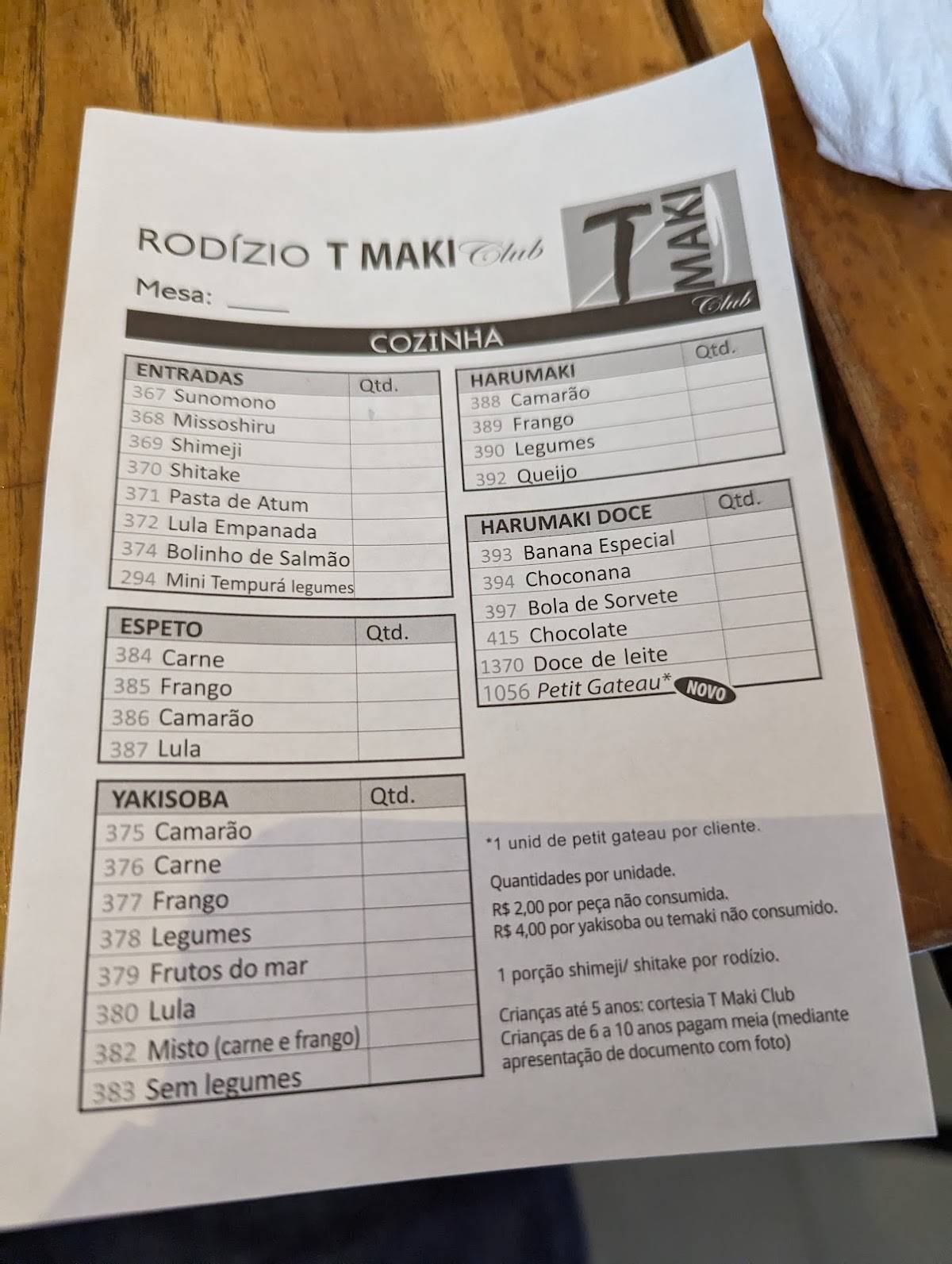 T Maki Club Tijuca cardápio