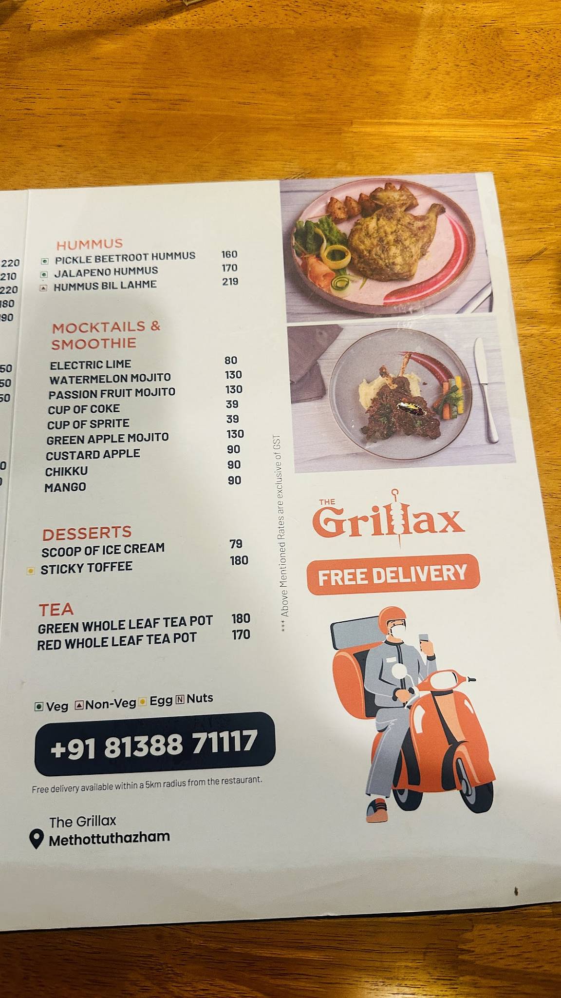 The Grillax Methottuthazham menu