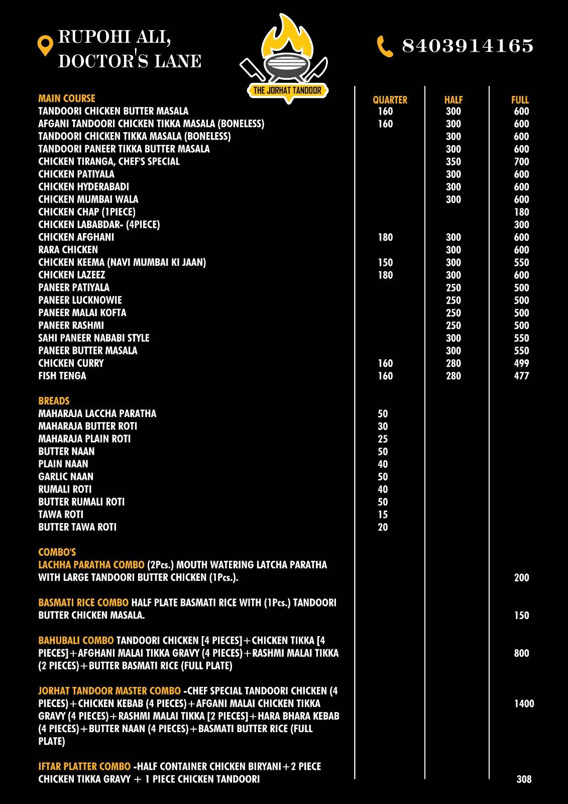 THE JORHAT TANDOOR menu