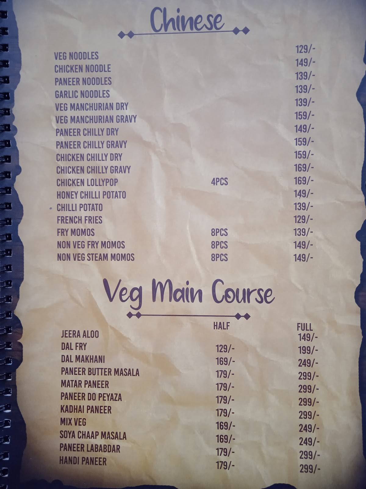 THE MIST CAFE & RESTRO menu