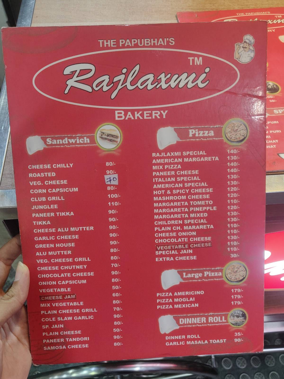 THE pappu bhai s Rajlaxmi bakery menu
