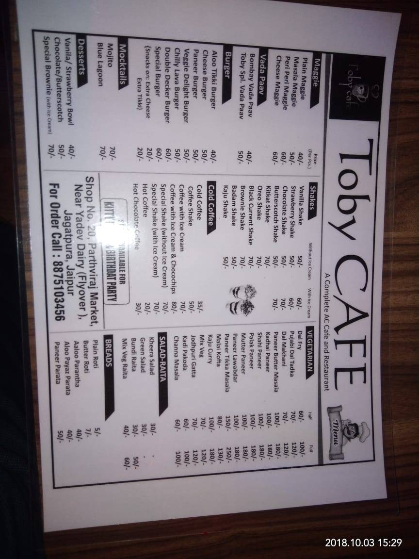 TOBY CAFE menu
