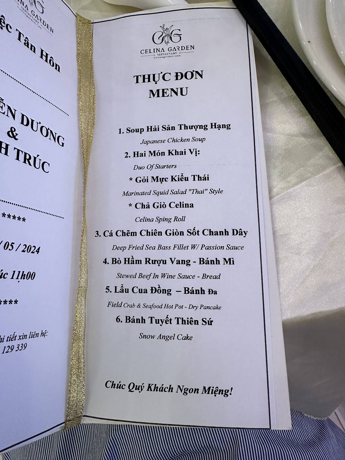 Menu at TRUNG TÂM HỘI NGHỊ - TIỆC CƯỚI CELINA GARDEN restaurant, Ho Chi ...