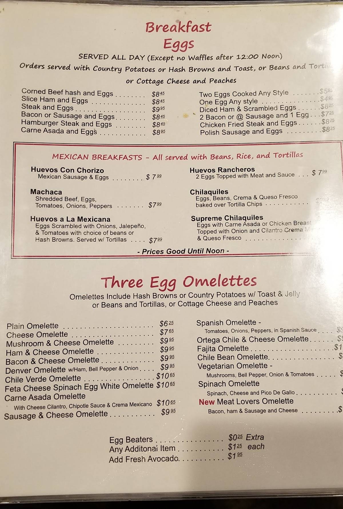 Menu at Taco Joe's Mexican Restaurant, Rialto
