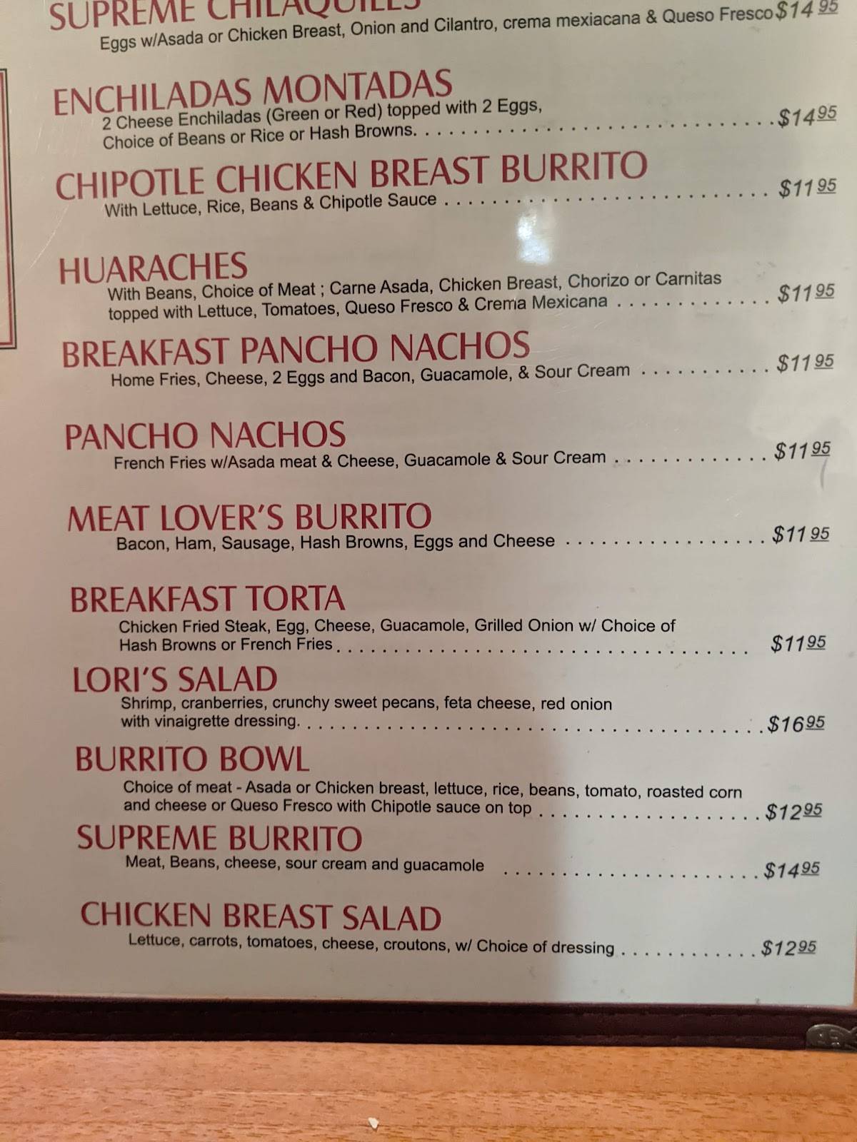 Menu at Taco Joe's Mexican Restaurant, Rialto