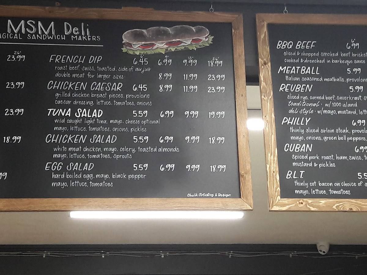 Menu at MSM Deli restaurant,