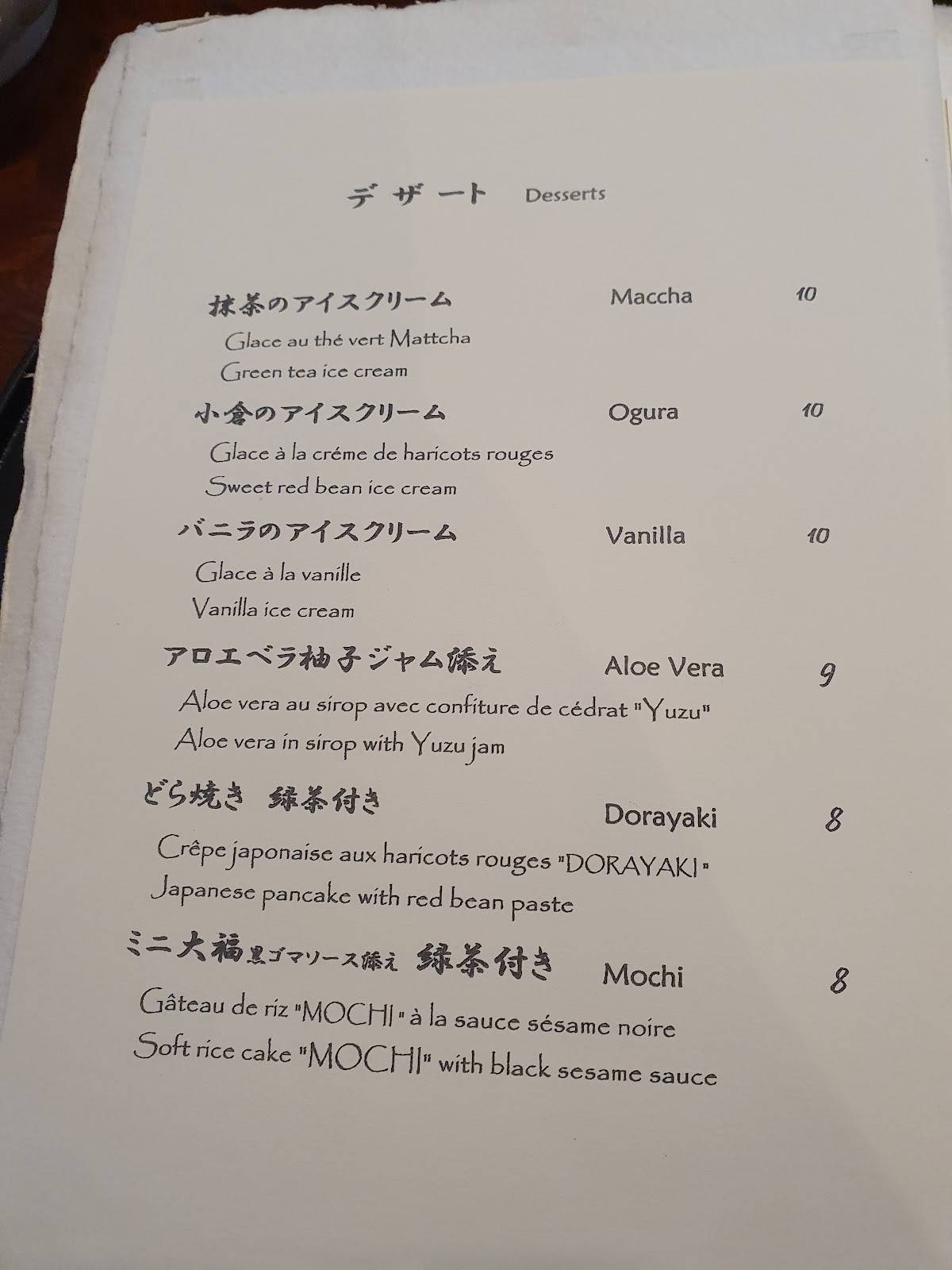 Menu de Tagawa