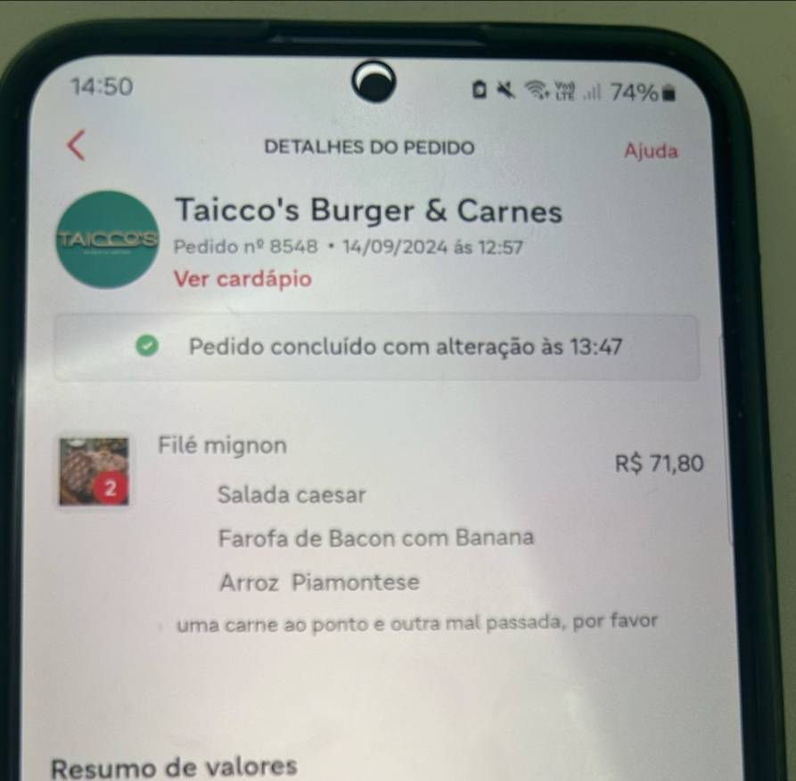 Taicco's cardápio