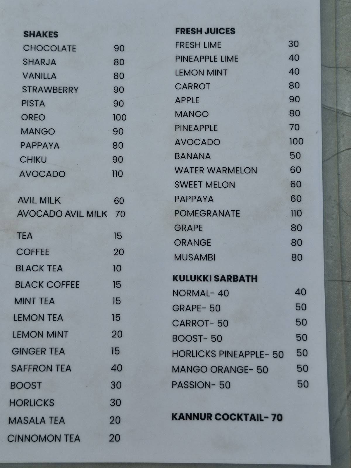 Take Off Cafe menu