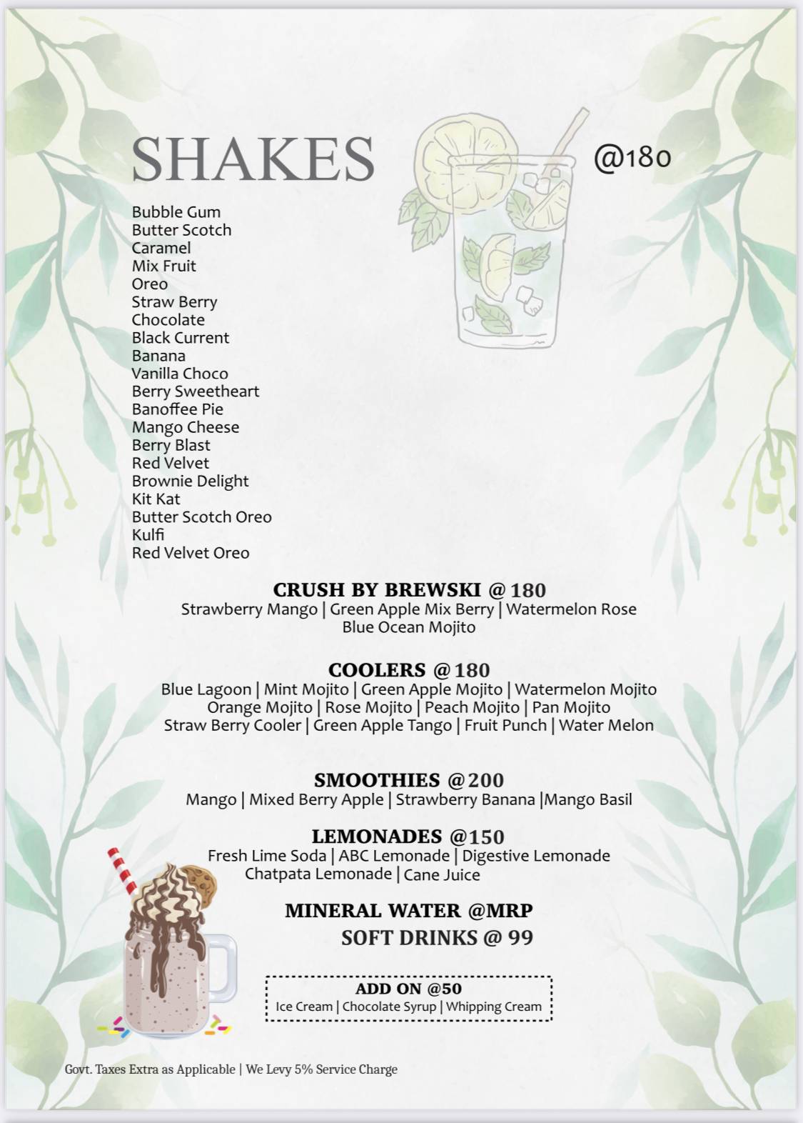 Talab Cafe, Restaurant & Bar menu