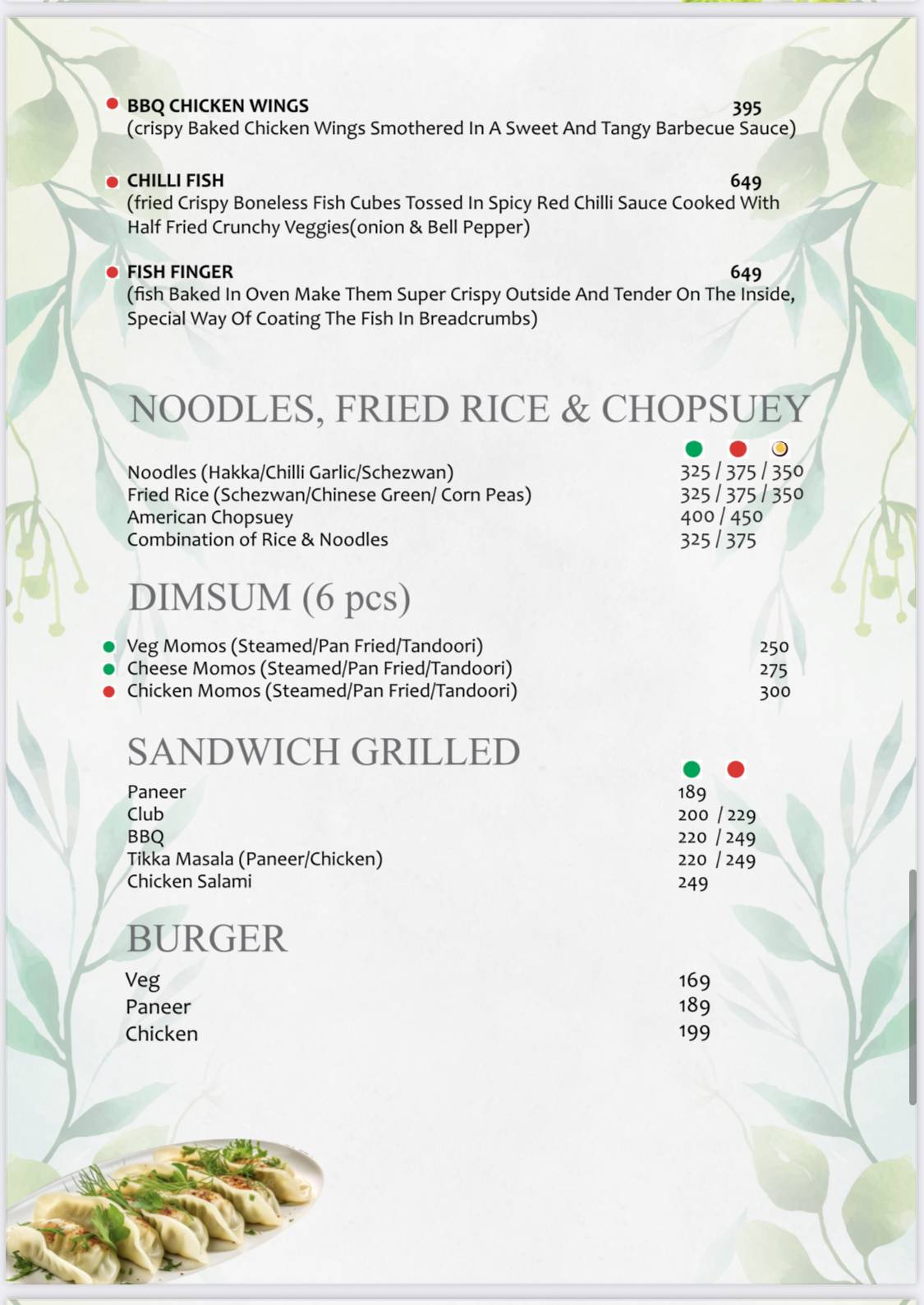Talab Cafe, Restaurant & Bar menu