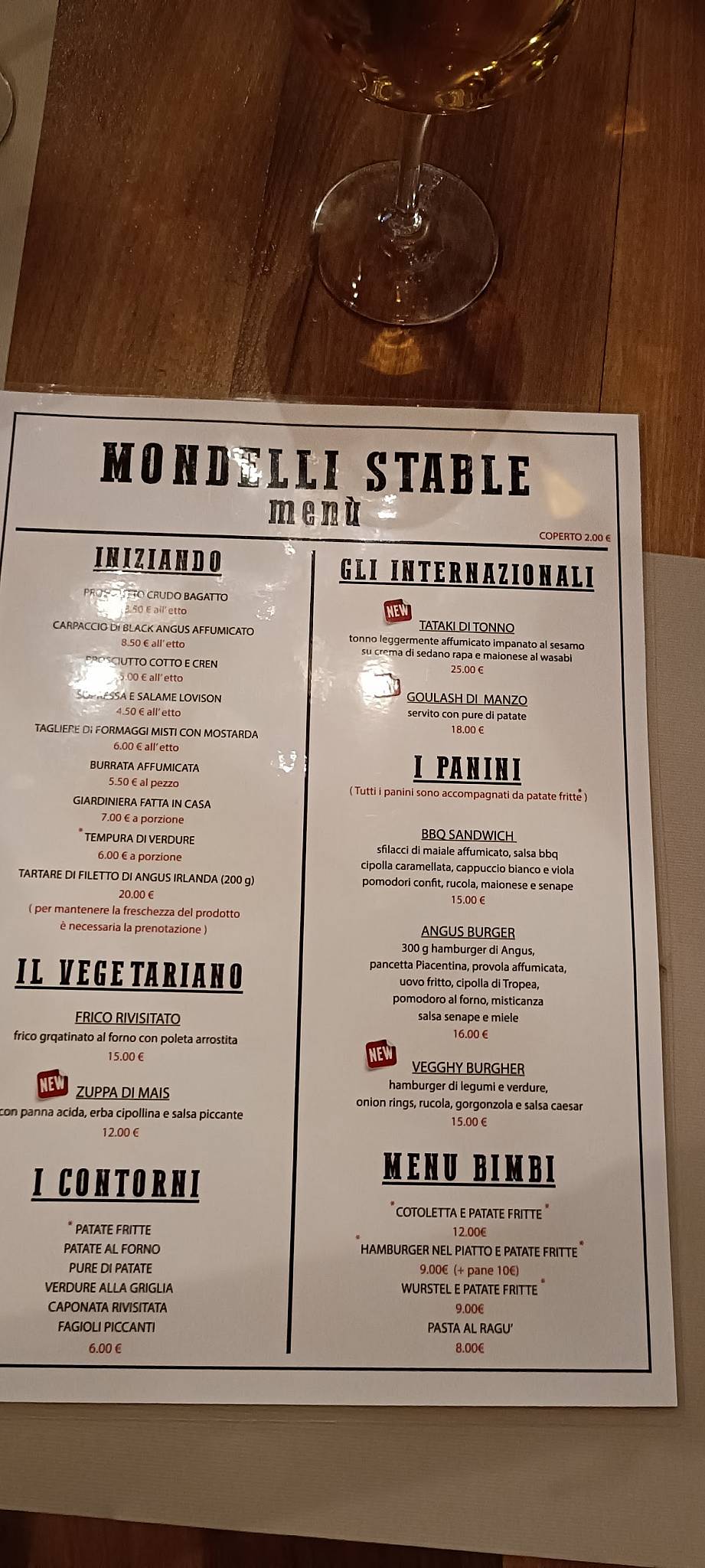 Menu di Mondelli Stable 