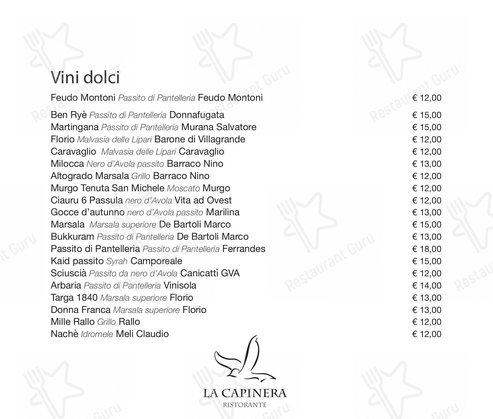 Menu bar per La Capinera in Taormina