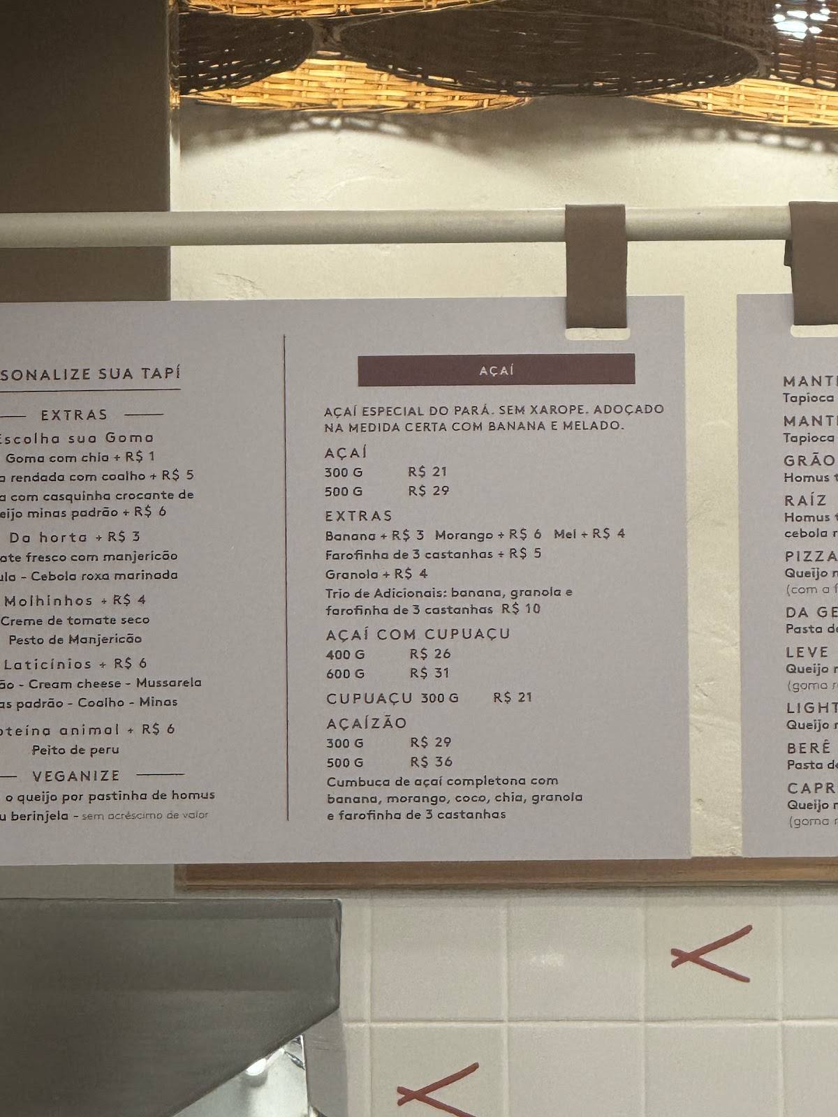 Tapí Tapioca cardápio