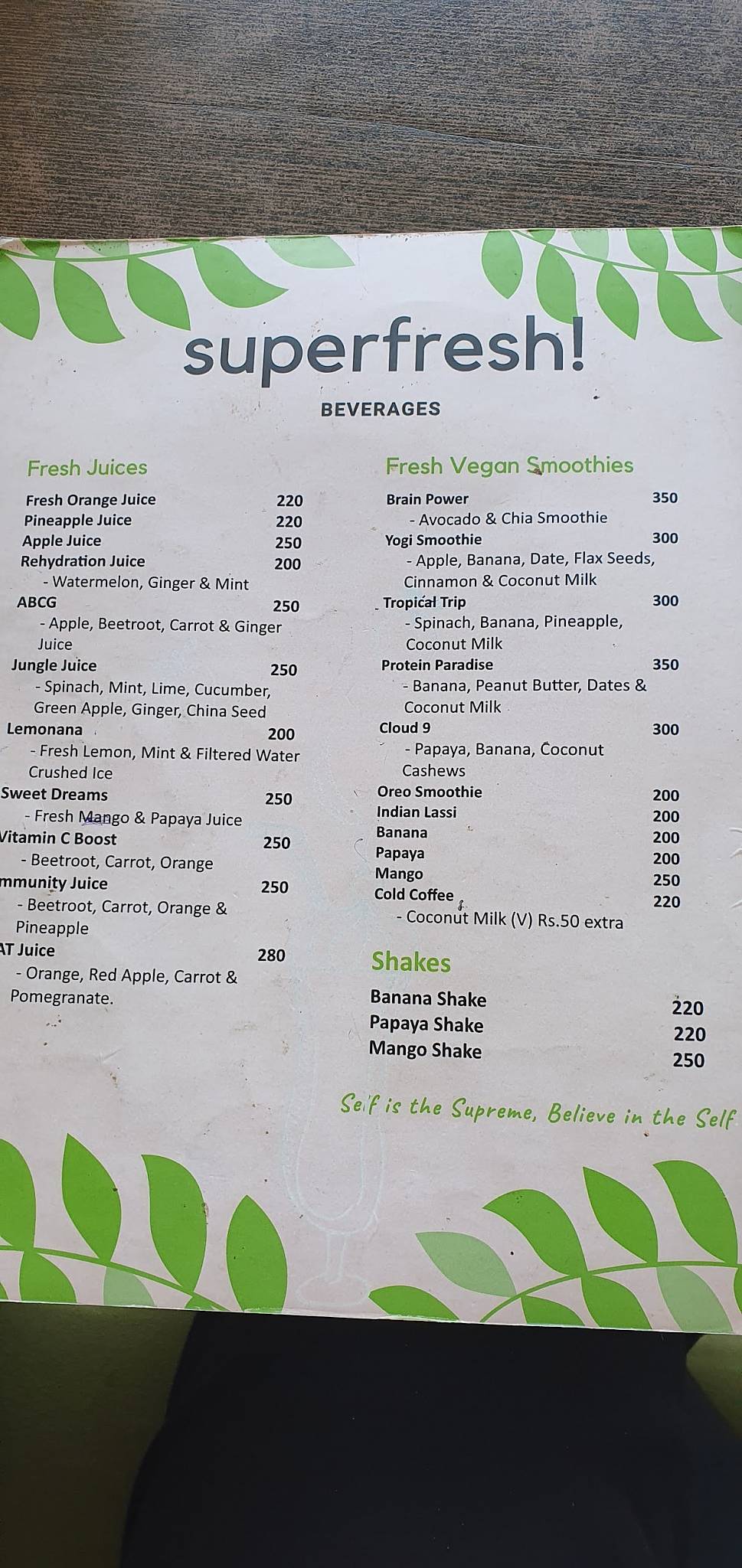 Tattv cafe menu