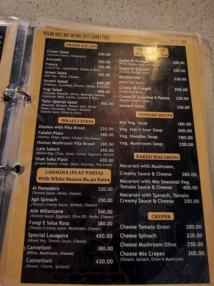 Tattv cafe menu