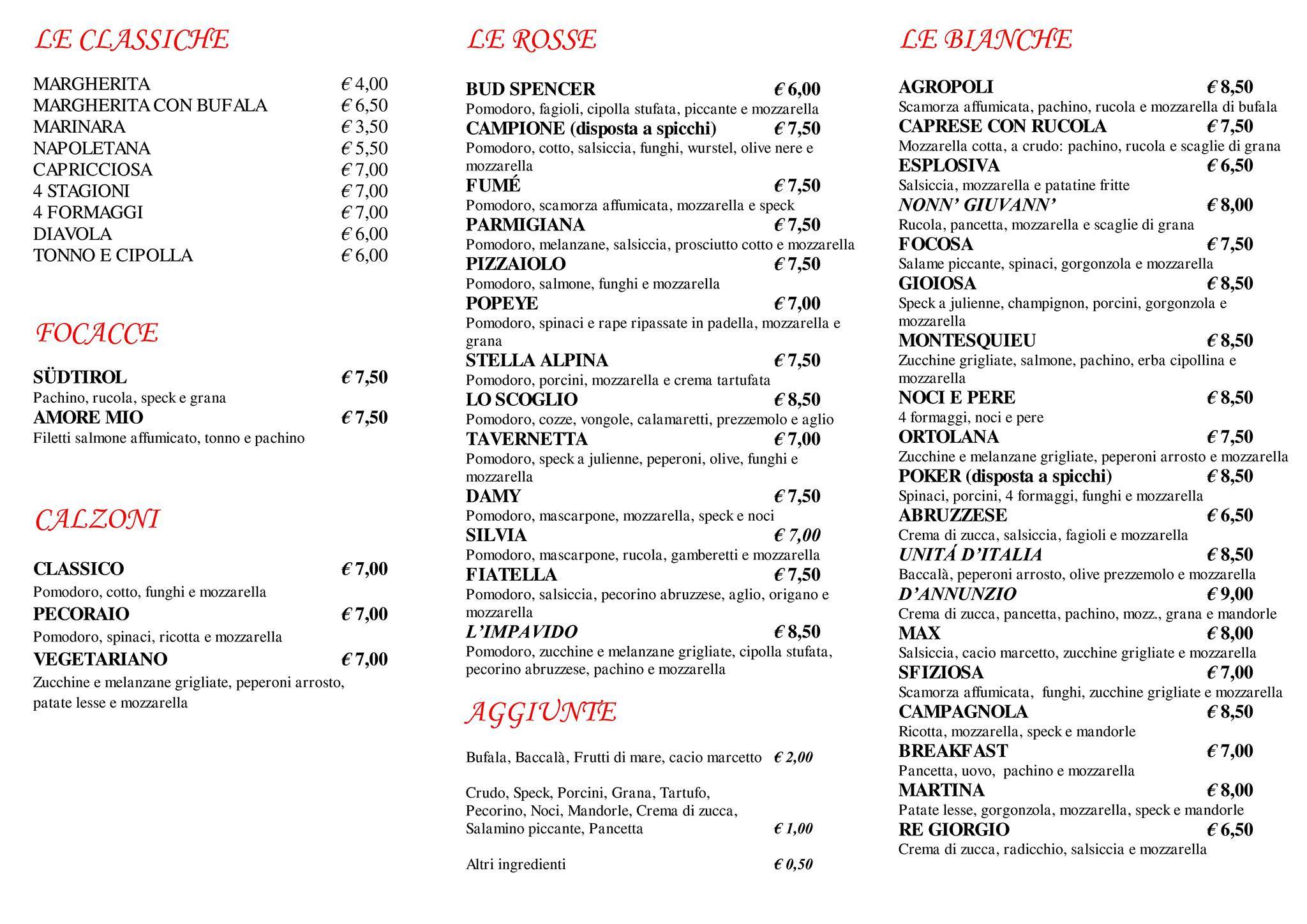 Menu di Tavernetta Ranieri 