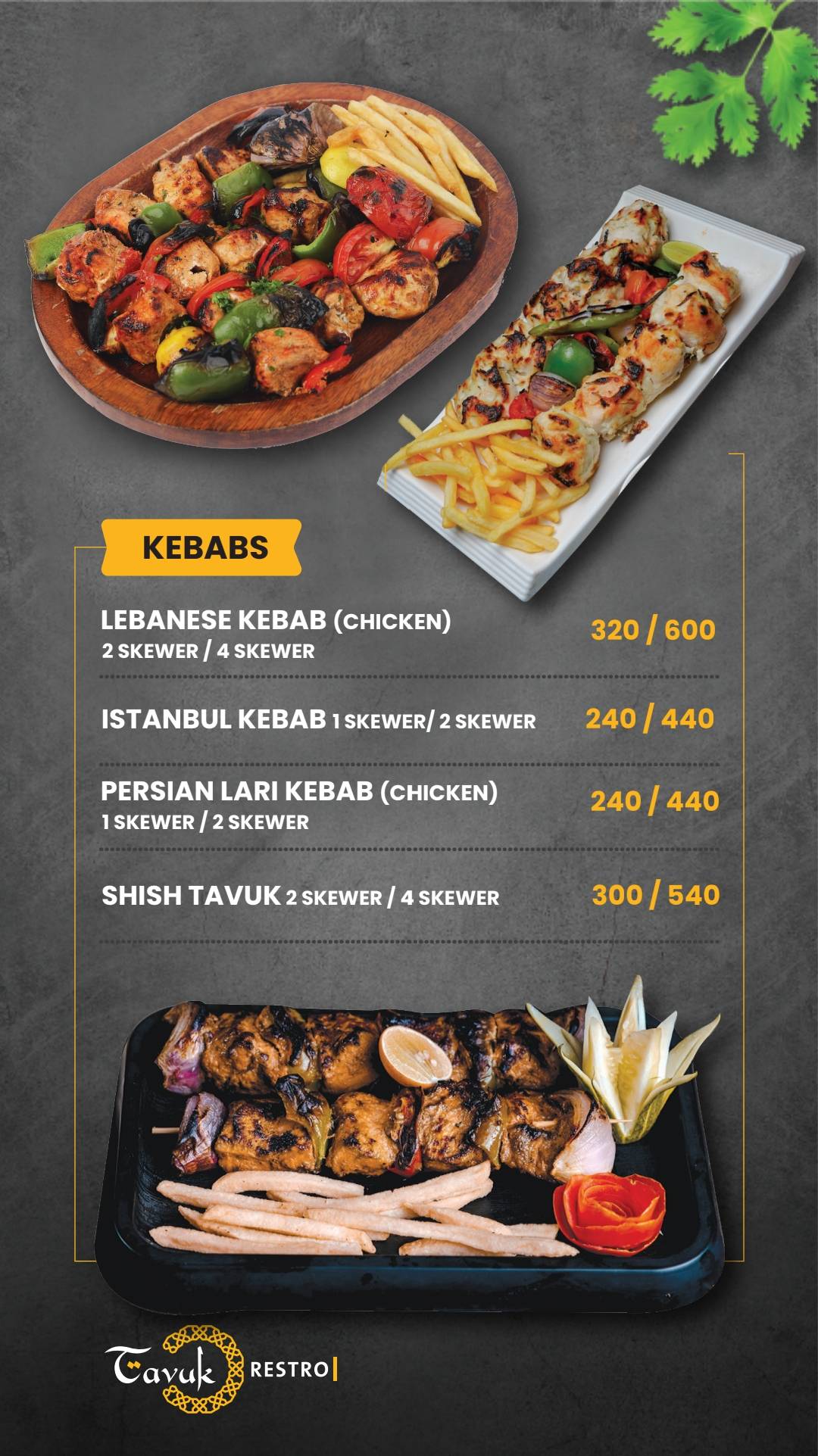 Tavuk Restro Eranhipalam menu