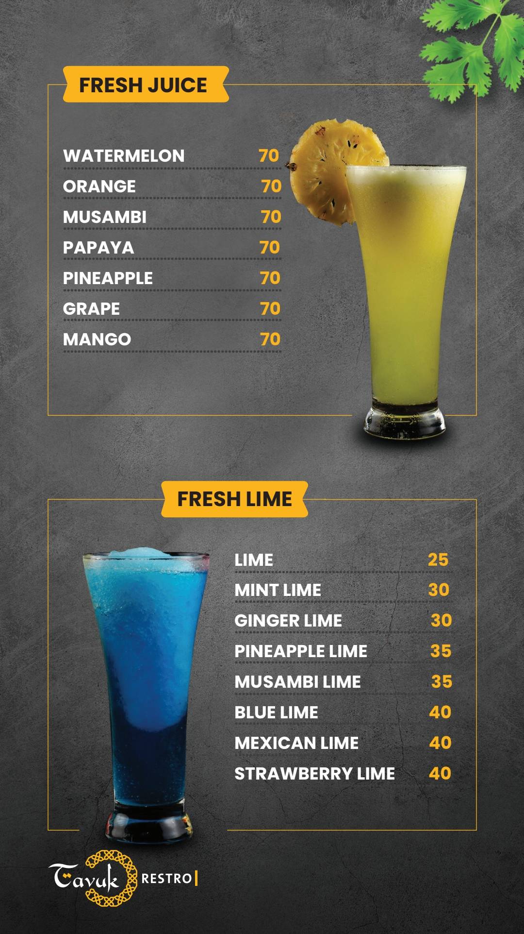 Tavuk Restro Eranhipalam menu