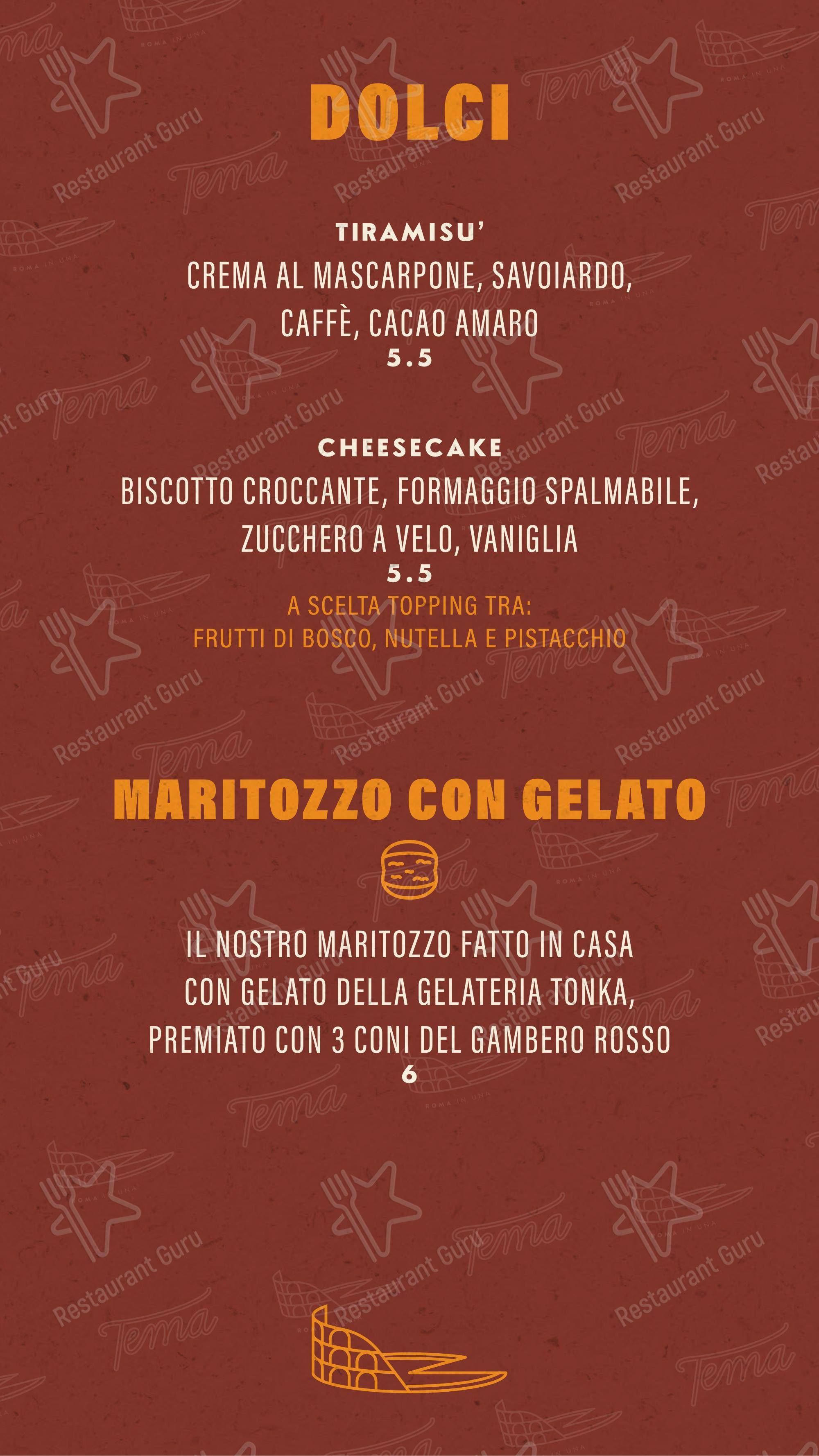 Tema - Roma in una pizza in Aprilia - Menu