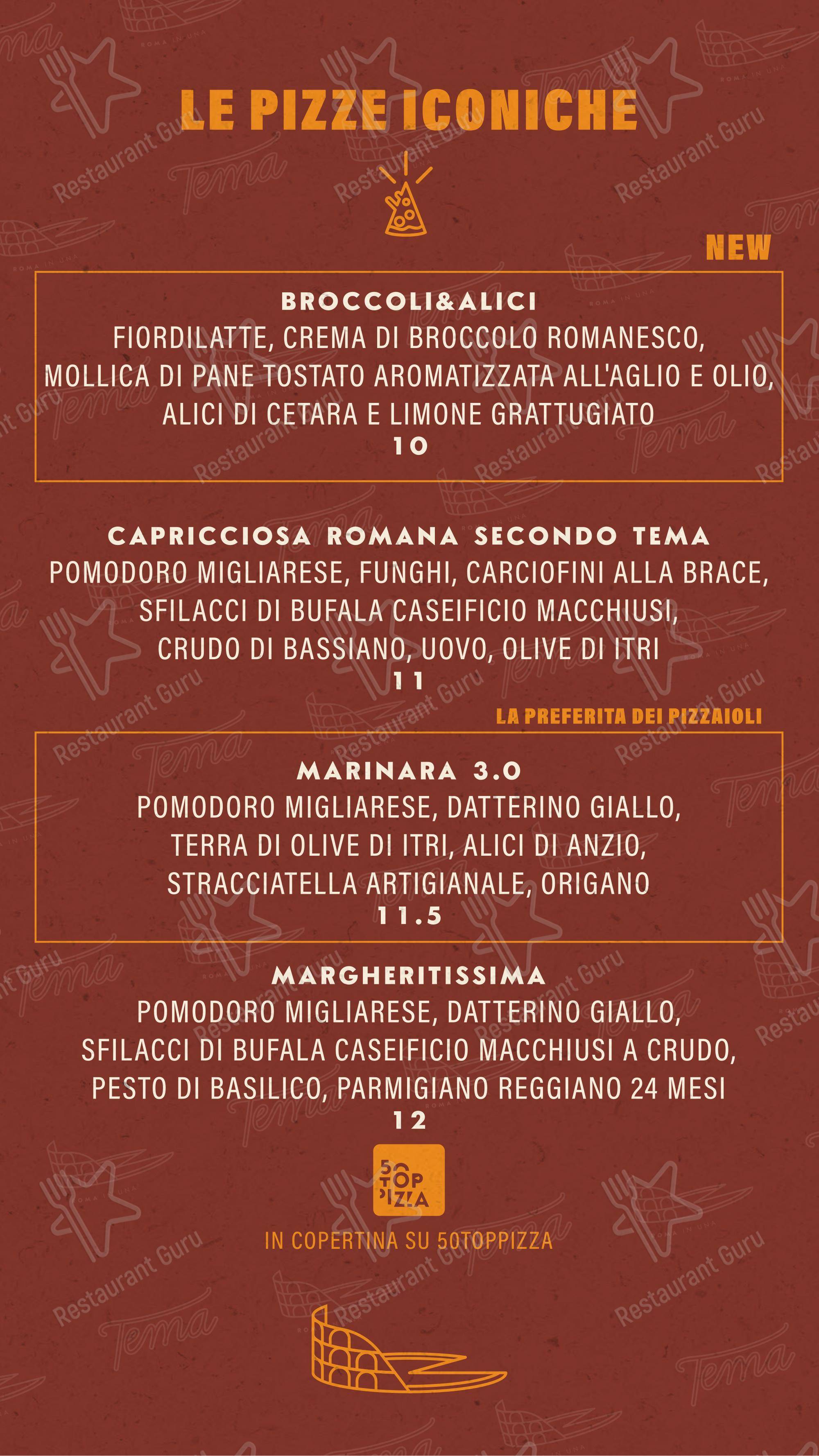 Menu di Tema - Roma in una pizza - Menu