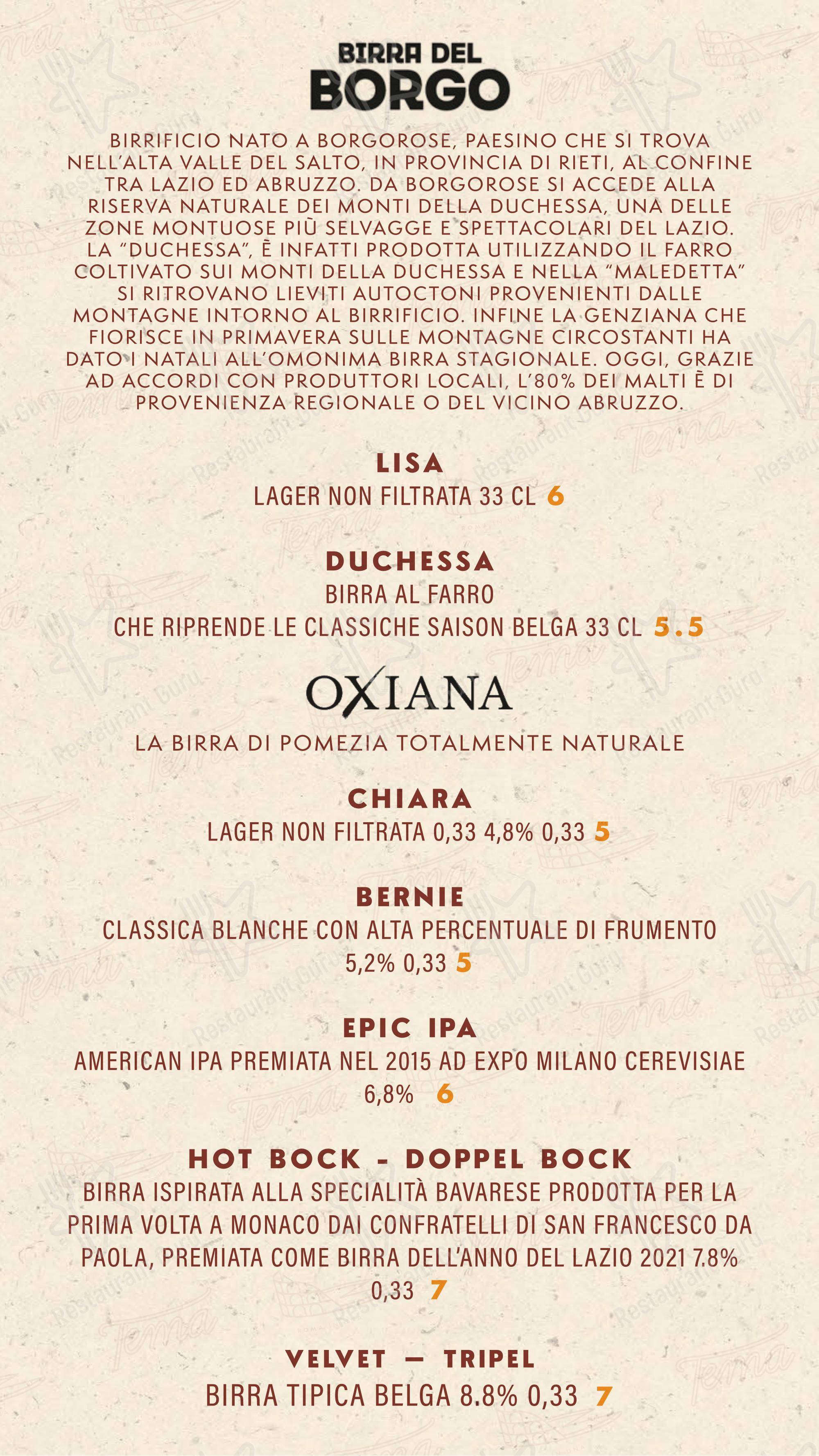 Tema - Roma in una pizza in Aprilia - Menu