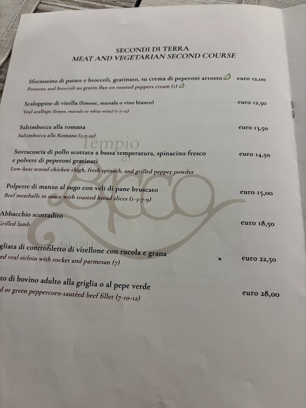 Menu di Tempio di Bacco Storico Ristorante 