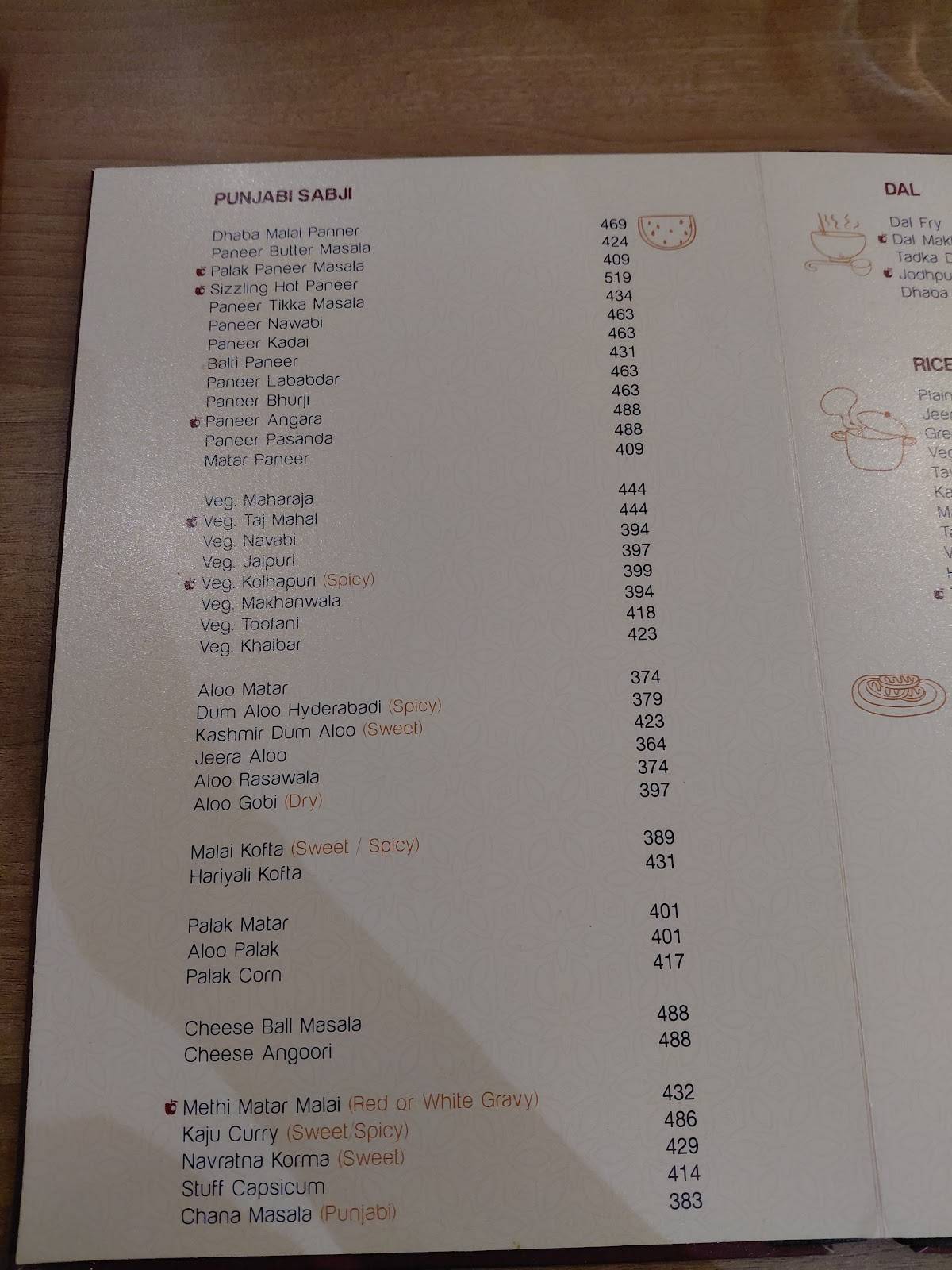Temptation Restaurant menu