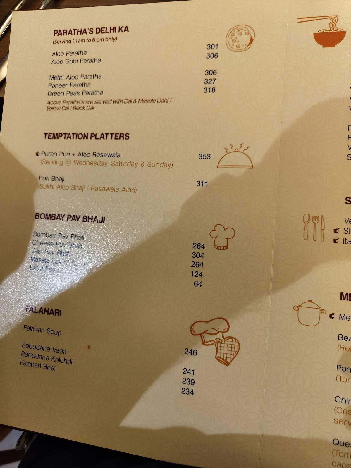 Temptation Restaurant menu