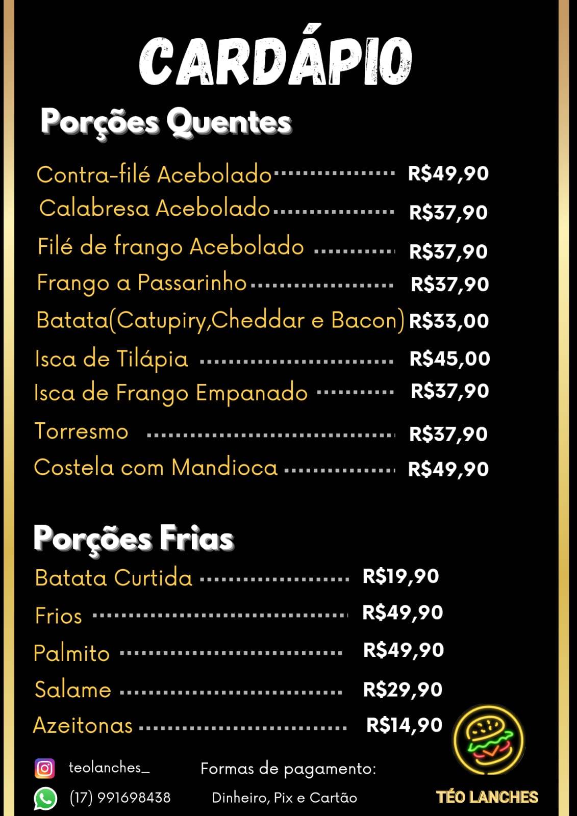 Téo Lanches & Porções cardápio