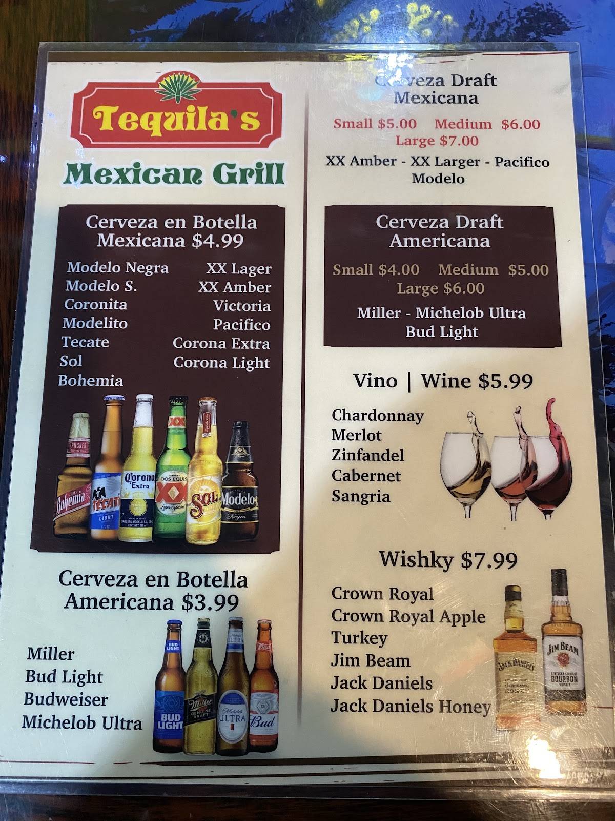Menu at Tequila's Mexican Grill restaurant, Madison