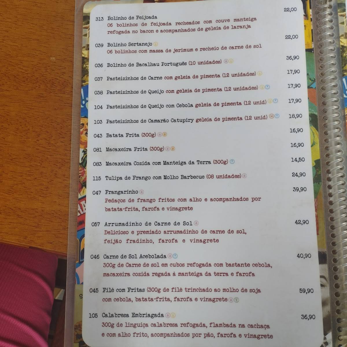 Teresa & Jorge cardápio